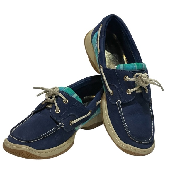 🔥SALE🔥TOMMY HILFIGER WOMENS TW SASSI NAVY  PLAID CASUAL BOAT SHOE SZ 8 M - Picture 1 of 10